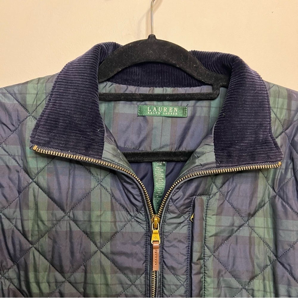 Lauren Ralph Lauren Green Blue Quilted Jacket Preppy Spring Flannel Country Club - Picture 6 of 10